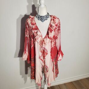 DRESBARN PINK LIGHT CARDIGAN BELL SLEEVE POLY/SPANDEX SIZE 1X